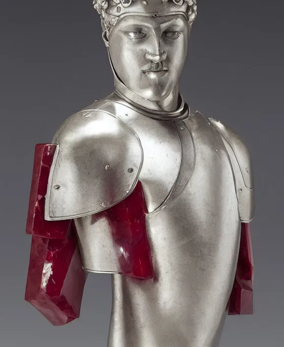 Image similar to a modern marble and ruby sculptural bust of a male knight, wearing silver armor, delicate, intricate, smooth, beautiful, by charles van der stappen