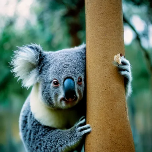 Image similar to photo of koala holding a rifle, cinestill, 8 0 0 t, 3 5 mm, full - hd