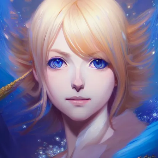 Prompt: portrait of a beautiful cute blonde nisekoi with big blue eyes, fantasy, intricate, elegant, highly detailed, digital painting, artstation, concept art, smooth, sharp focus, illustration, art by artgerm and greg rutkowski and alphonse mucha