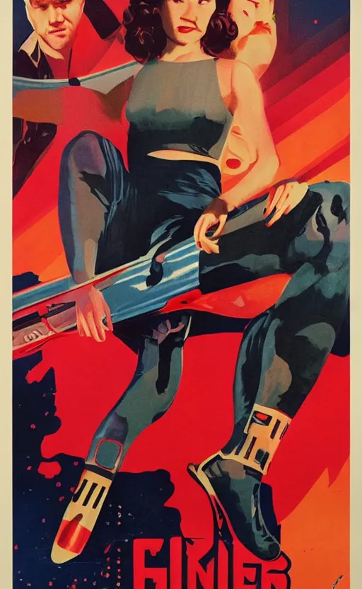 Prompt: retrofuturism movie poster, hd, giant killer socks