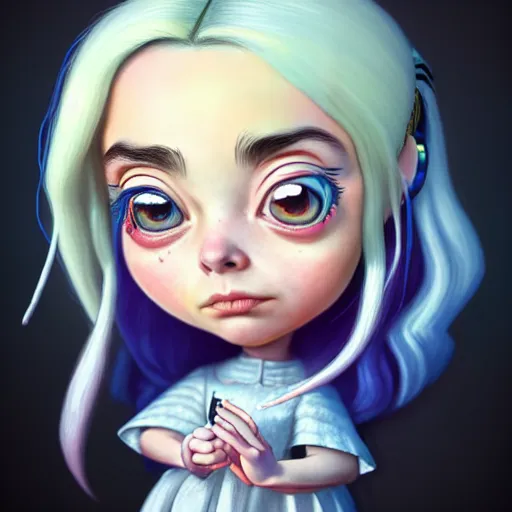 Prompt: an epic chibi comic book style portrait painting of billie eilish as princess leah, character design by mark ryden and pixar and hayao miyazaki, unreal 5, daz, hyperrealistic, octane render, cosplay, dynamic lighting, intricate detail, harvest fall vibrancy, cinematic