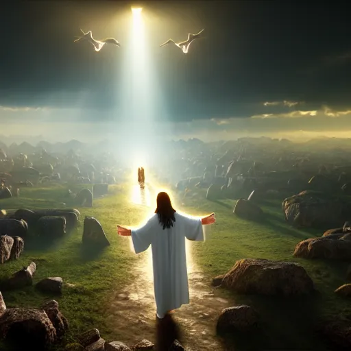 Prompt: the second coming of jesus christ, realistic 4k octane beautifully detailed render, 4k post-processing, highly detailed, intricate complexity, epic composition, magical atmosphere, cinematic lighting, masterpiece, ultra hd