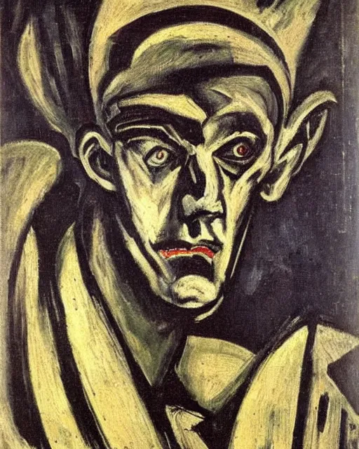 Image similar to Max Beckmann. El Greco. Van Gogh. Oil on canvas. Portrait of a demon.