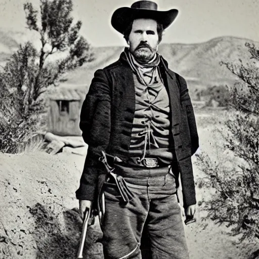 Image similar to will farrell in the old west, 1 8 0 0 s, historical image, highly detailed, high resolution