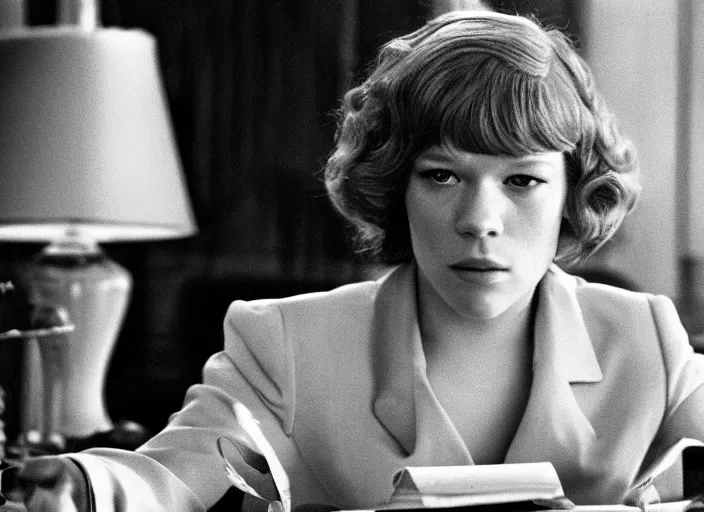 Image similar to A movie still of Lea Seydoux as Secretary of State in 1976 thriller movie.