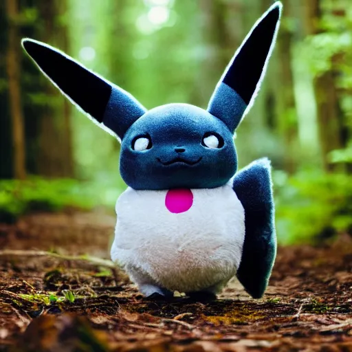 Prompt: photo of a Pokemon in a forest