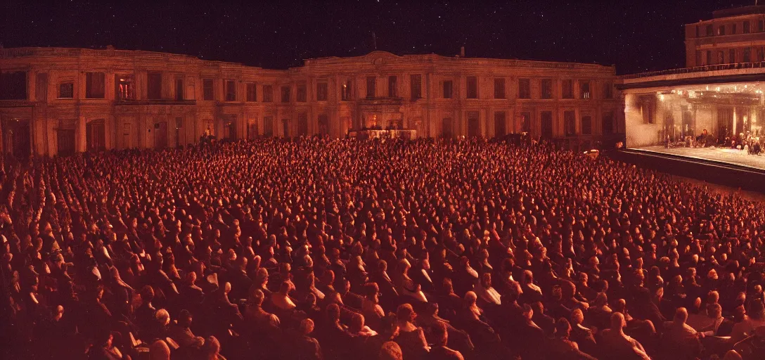 Image similar to a very high resolution image from a new movie. a beautiful concert during the night. photorealistic, photography, directed by stanley kubrick