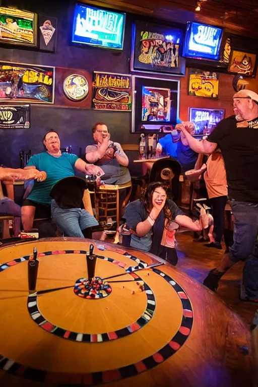 Image similar to photo of people playing darts at a bar, highly detailed,