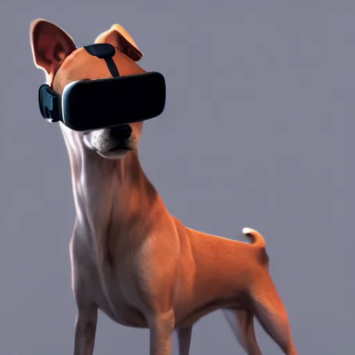 Prompt: dog with a vr headset, 8k, cute, trending on artstation