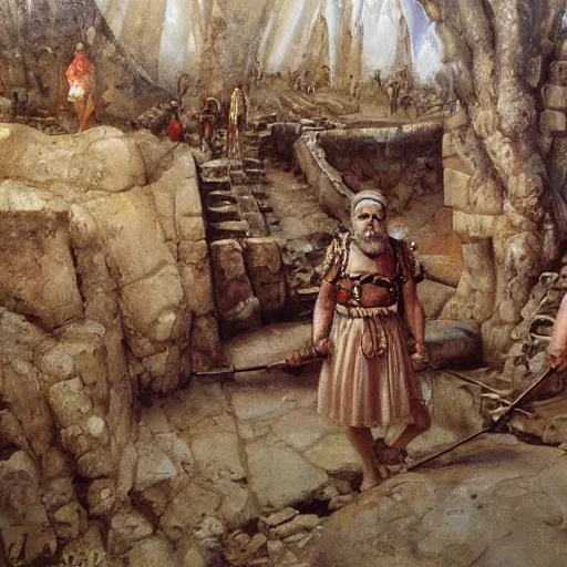 Prompt: sumerian underground city ancient dwarves, drawn by viktor vasnetsov, cities of mesopotamia, oil painting, harsh fairy tale, soft style, hyperrealism, beautiful, high resolution, trending on artstation, 8 k, 4 k,