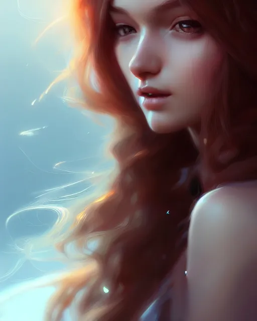 Image similar to portrait of a beautiful girl, flowy hair, cinematic lighting, highly detailed, digital painting, trending on artstation, pixiv, concept art, sharp focus, illustration, art by ross tran and wlop