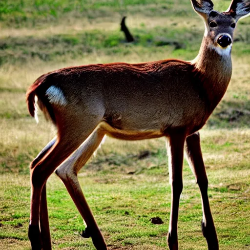 Image similar to a bipedal anthro deer with a broken antler and a cigarette in his mouth