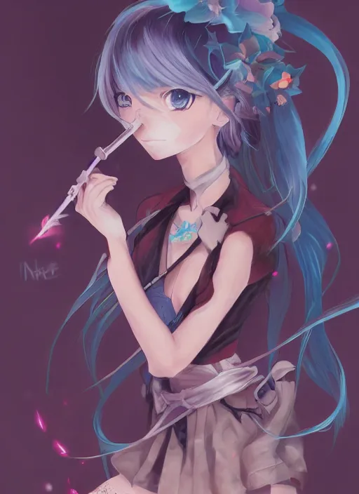 Image similar to anime girl in the style of rossdraws nima fantasy james jean