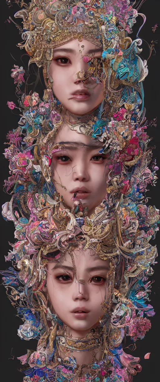 Prompt: the portrait of an absurdly beautiful, graceful, elegant, sophisticated, fashionable young asian girl with third eye, an ultrafine hyperdetailed illustration by kim jung gi, irakli nadar, intricate linework, bright colors, final fantasy, unreal engine 5 highly rendered, global illumination, radiant light, detailed and intricate environment