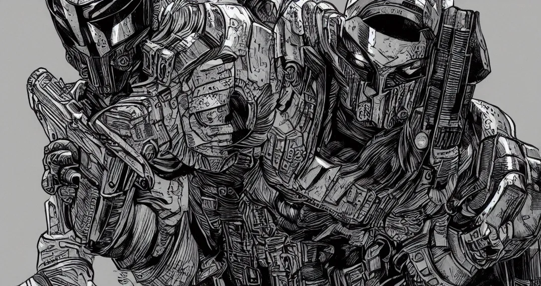 Image similar to lineart, colour, judge dredd, hyperdetailed, artstation