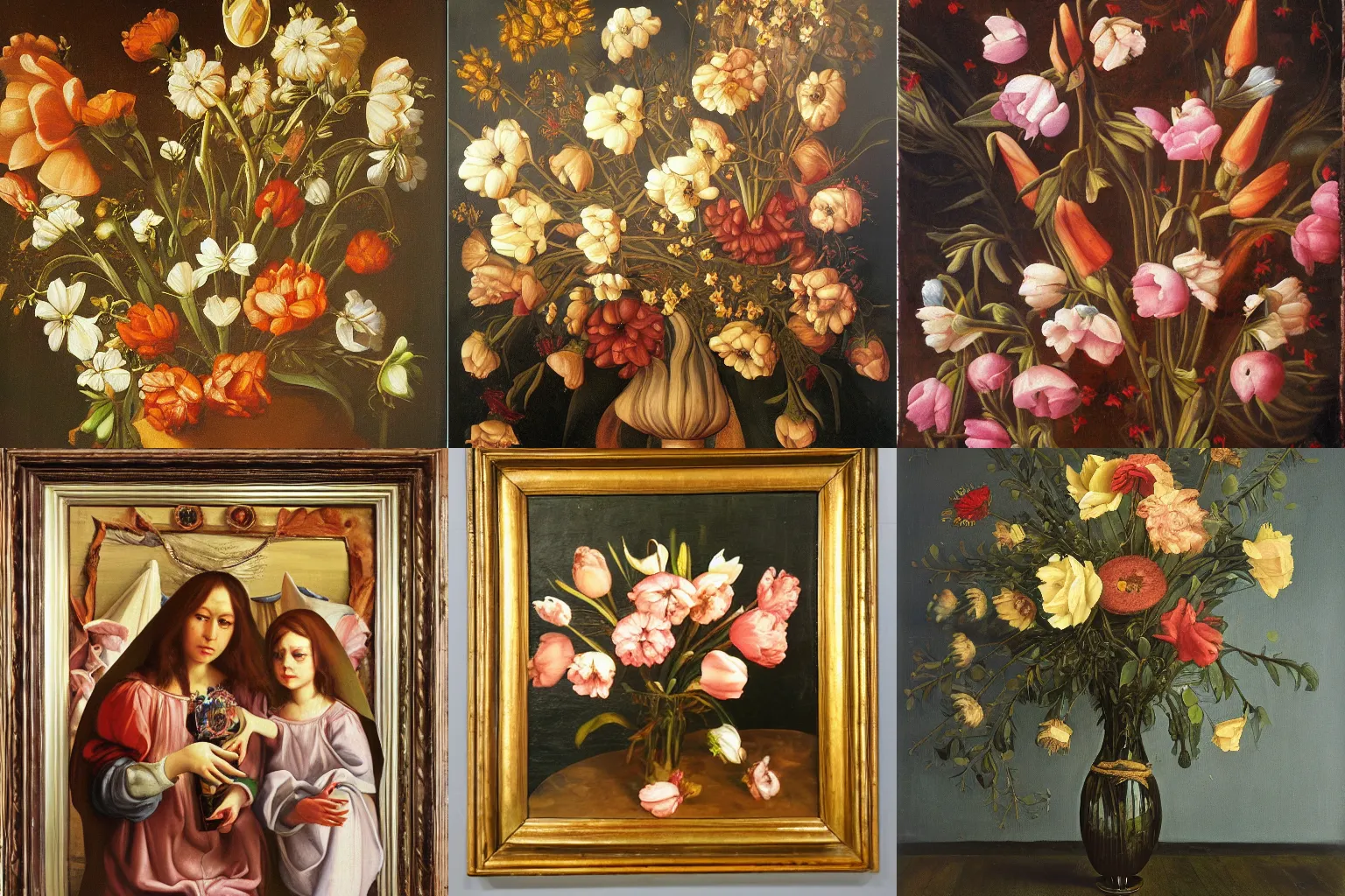 Prompt: recursive! renaissance flower oil painting