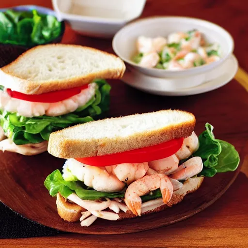 Prompt: a seafood sandwich, cookbook photo