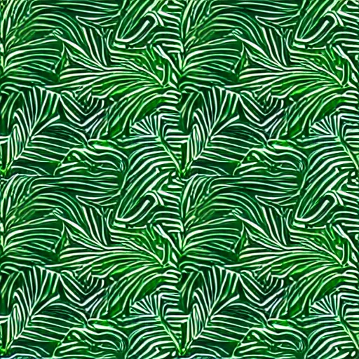 Image similar to repeating pattern, seamless. tropical palm leaves, green, flat color, hyperrealistic, minimalistic