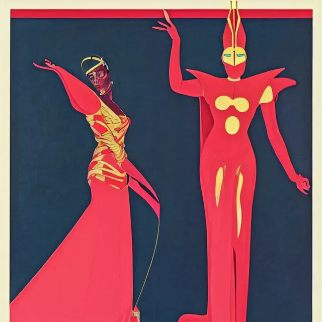 Prompt: a portrait of grace jones as queen amidala of naboo, art by thomas cooper gotch and patrick nagel and erte, star wars art deco, art nouveau