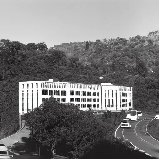 Image similar to the Beatles building viewed from the Mulholland road drive