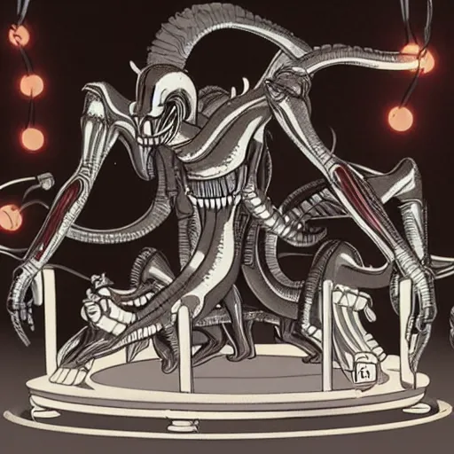 Prompt: the xenomorph merry-go-round