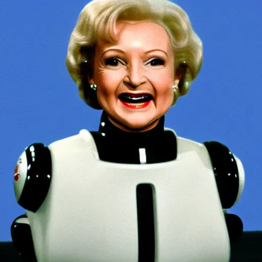 Prompt: betty white's head on a robot body