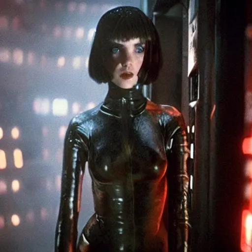 Prompt: Ana de Armas as gynoid in doorway in Blade Runner,