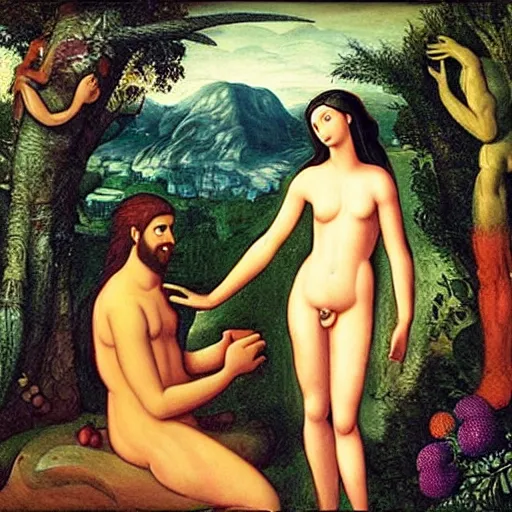 Prompt: Adam and eve in the garden of Eden
