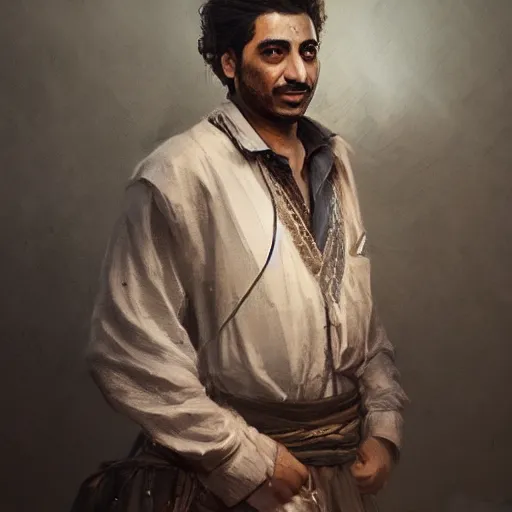 Image similar to a portrait of a Kurdish Albert Einstein in Kurdish clothes by Greg Rutkowski, digital art, horror, chiaroscuro, trending on artstation, anime arts, featured on Pixiv, HD, 8K, highly detailed, good lighting, beautiful, epic, masterpiece