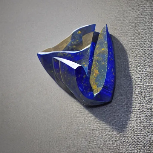 Image similar to abstract carved lapis sculptural jewelry, wiggly irrational shapes, fluid and dynamic forms, detailed and complex, sharp and smooth, product photo