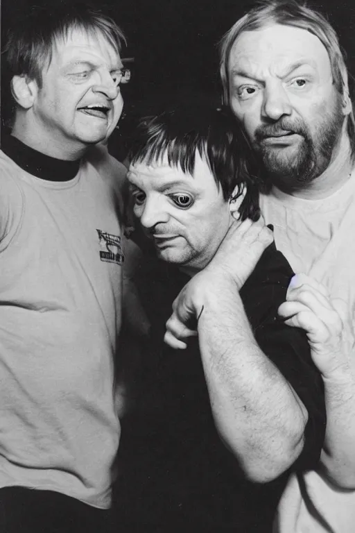 Image similar to Mark E Smith strangling Fred Durst