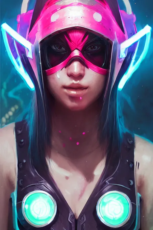 Image similar to akali from league of legends, cyberpunk futuristic neon. wearing ninja face mask decorated with traditional japanese ornaments by ismail inceoglu dragan bibin hans thoma greg rutkowski alexandros pyromallis nekro rene maritte illustrated, perfect face, fine details, realistic shaded, fine - face, pretty face, masterpiece