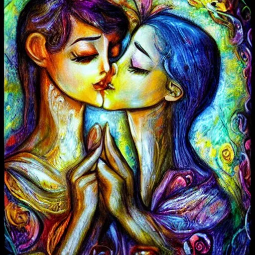 Prompt: ⛪ abstract figurative art, lovers eat, josephine wall, dreamy, muted, pastel colors