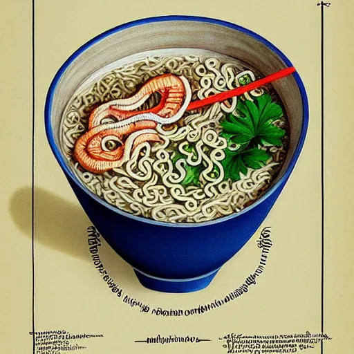 Prompt: anatomical diagram of instant noodle cup, by maria sibylla merian, styrofoam instant ramen cup, maruchan