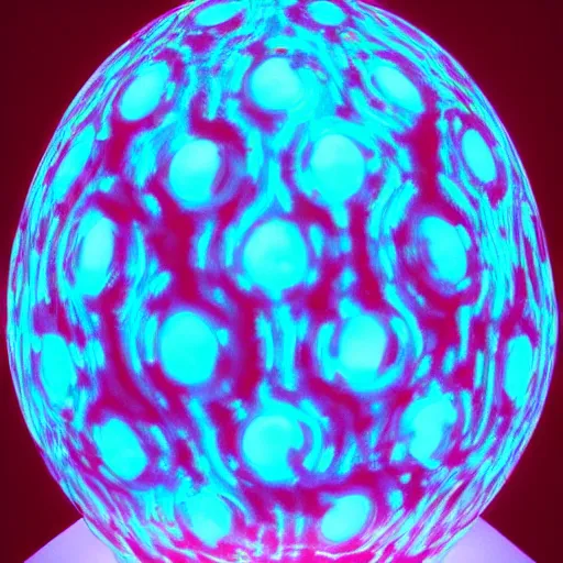 Prompt: tron dinosaur egg made up of glowing electric plates. cinestill