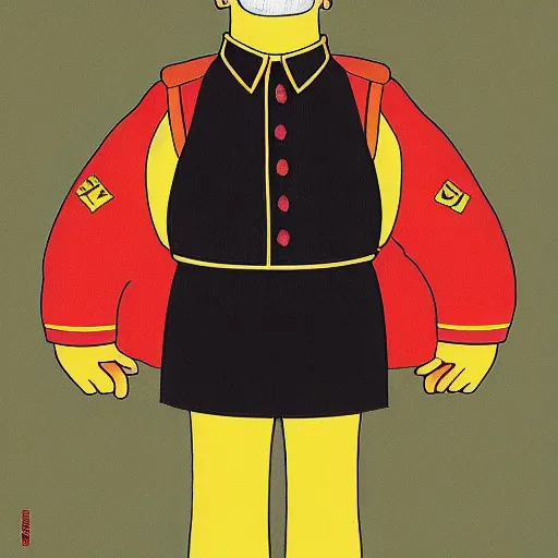 Prompt: homer simpson wearing a soviet dictator uniform ( oil painting portrait, greatly painted, 4 k, smooth painting, high detailed, and greatly illustrated )