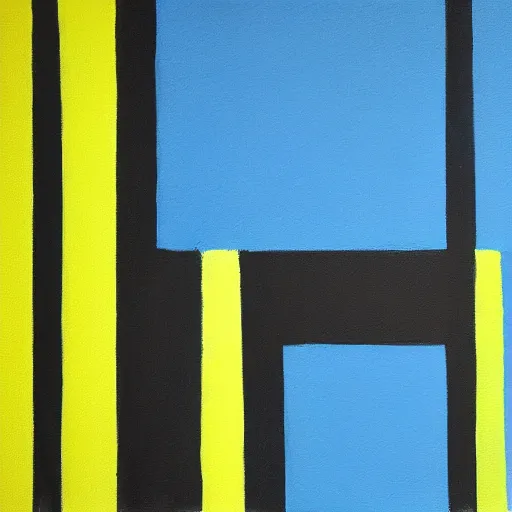 Prompt: painting of forms ( blue, yellow, green ) divided by black lines