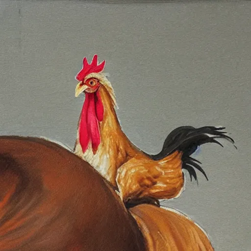 Image similar to chicken riding a horse