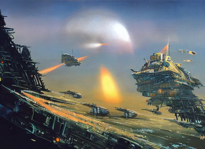 Image similar to cinematic matte painting, peter elson, chris foss, john berkey, jim burns, terran trade authority