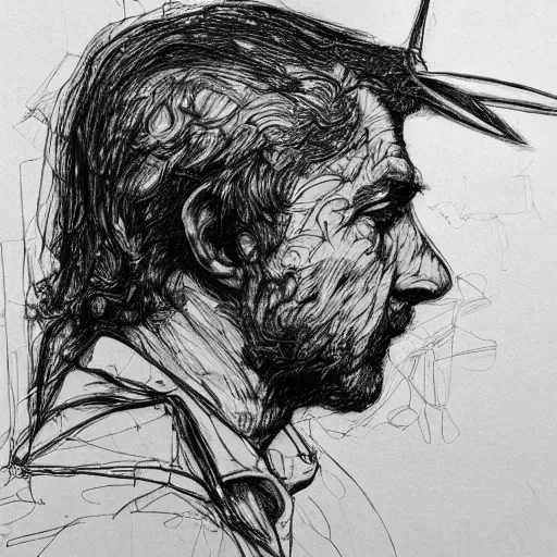 Prompt: a realistic yet scraggly portrait sketch of the side profile of a humming bird, trending on artstation, intricate details, in the style of frank auerbach, in the style of sergio aragones, in the style of martin ansin, in the style of david aja, in the style of mattias adolfsson