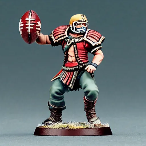 Image similar to warhammer miniature of a norse berserker throwing an american football