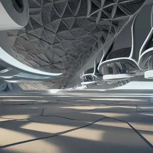 Prompt: elaborate and beautiful exhibit hall, designed by zaha hadid, bold colored walls, unique architecture, sunbeams unreal engine 5 render, keyshot render, octane render, ultra high detail, ultra realistic, 8k