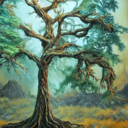 Prompt: A 37 year old tree, fantasy painting, lots of detail