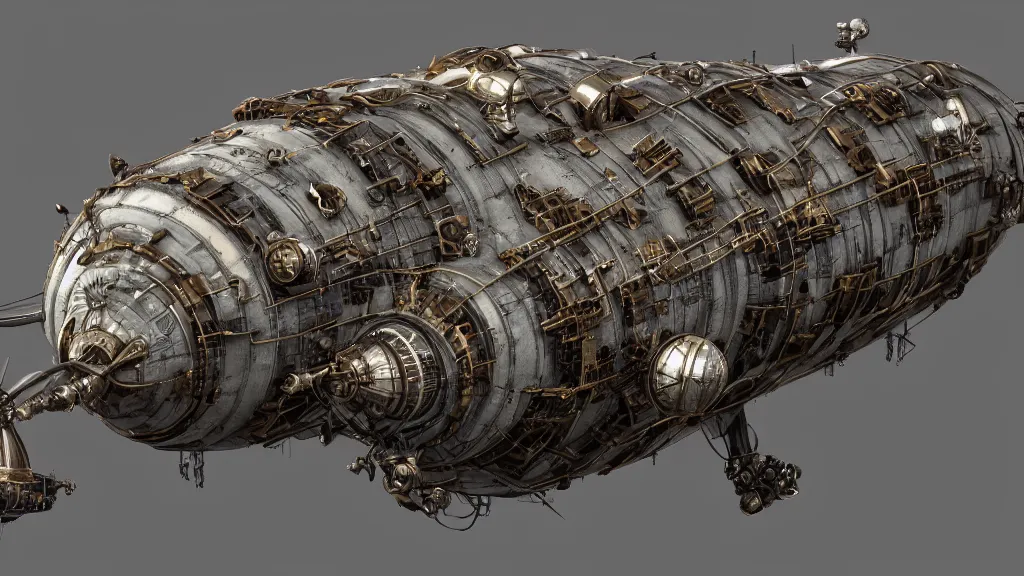 Prompt: steampunk tardigrade airship, high detail, octane render, 8k