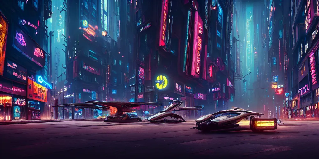 Image similar to a street level painting of a cyberpunk city with flying cars, advertisements, night, highly detailed, intricate, dynamic lighting, painting by otto dix and greg rutkowski, unreal engine, octane render, 8 k
