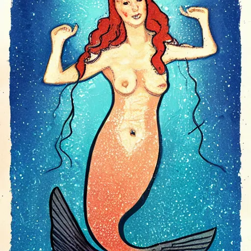 Prompt: illustration of a mermaid by laurel d austin