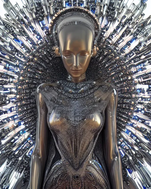 Image similar to a highly detailed metahuman 4 k close up render of an alien goddess bella hadid monument in iris van herpen dress schiaparelli in diamonds crystals swarovski and jewelry iridescent in style of alphonse mucha gustav klimt trending on artstation made in unreal engine 4