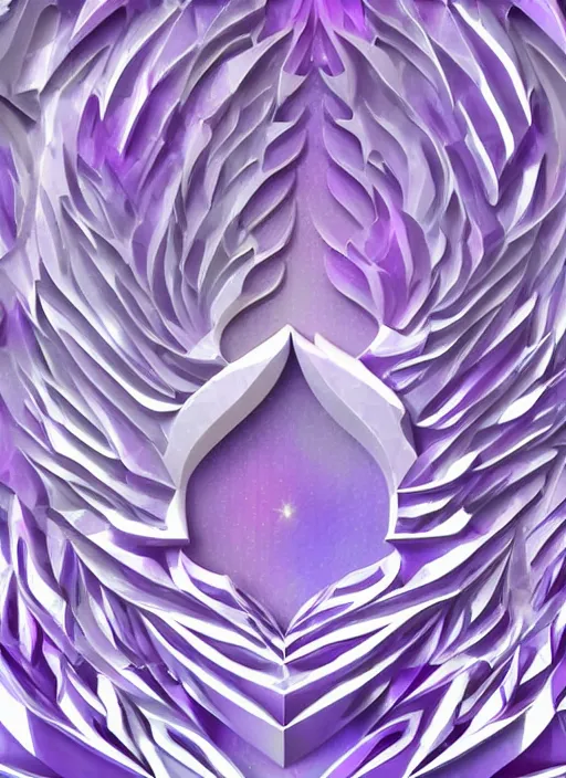 Image similar to white phoenix subtle purple gold white phoenix salt crystals sharp detail 3d render simple background graphic ultra simplified deco design fai khadra gaika style