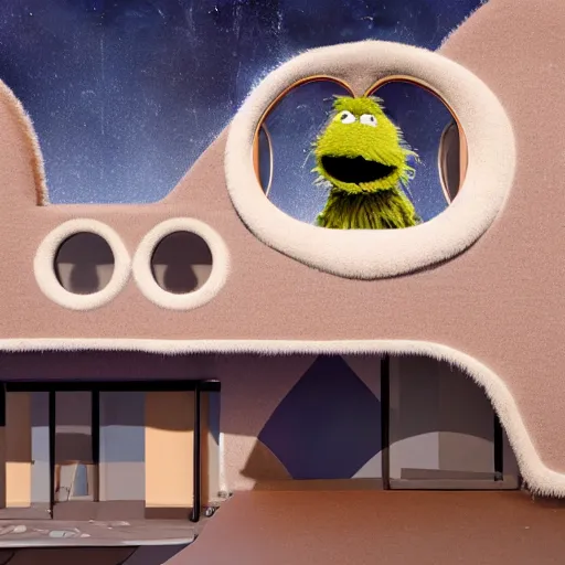 Prompt: detailed architectural render of a futuristic home furry fuzzy muppets shape sesame street surreal atmosphere inspired by postmodernism hyperreal hyperdetailed 3 d samaritual 8 k real engine