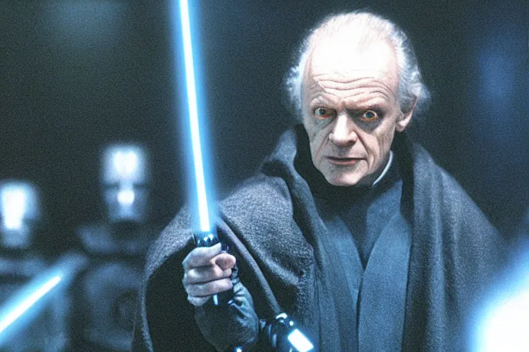 Prompt: (a cinematic still from return of the jedi!!), palpatine by Ian McDiarmid, masterpiece